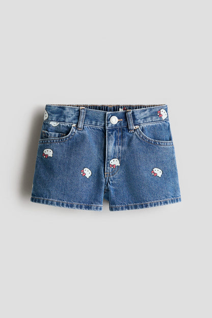 Printed denim shorts