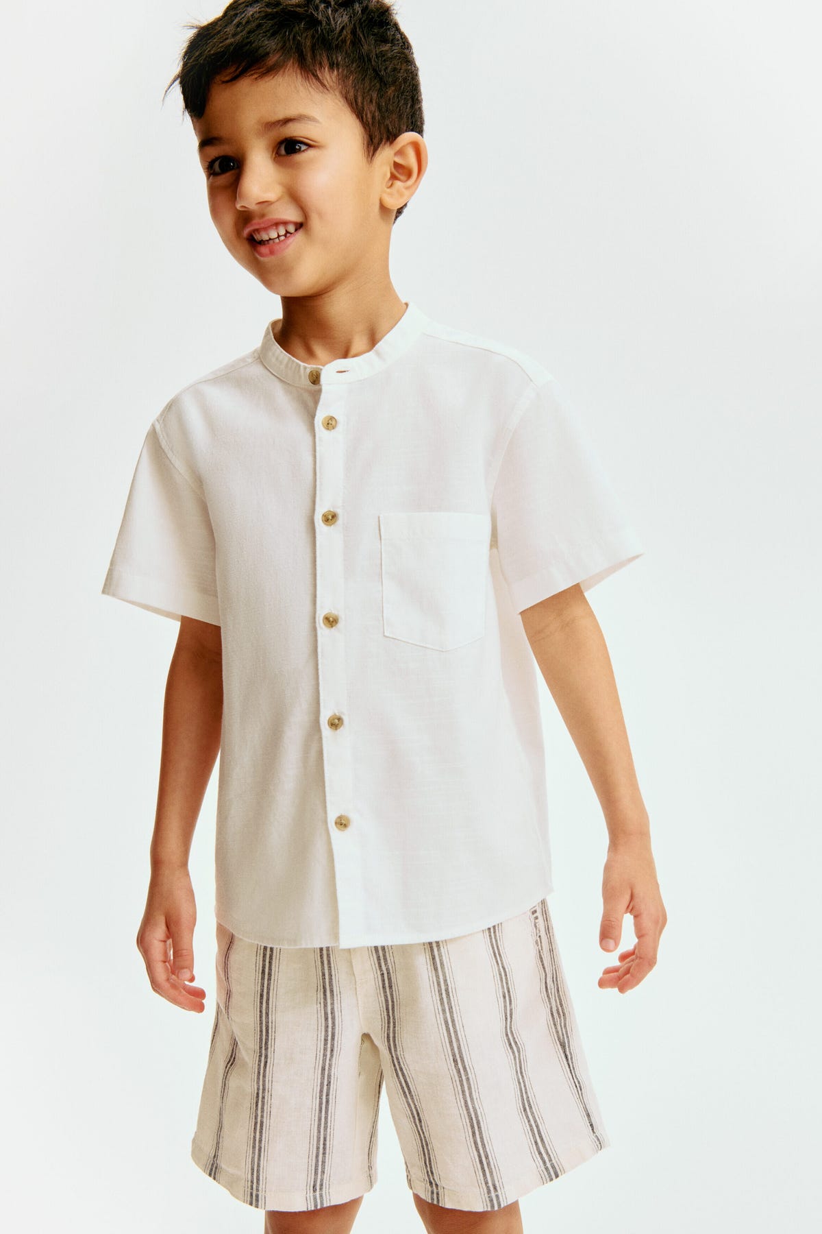 Linen-blend grandad shirt