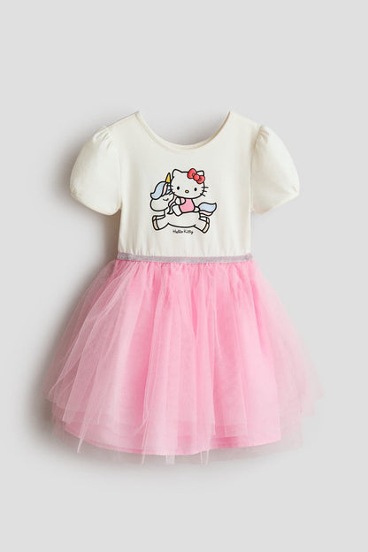 Printed tulle-skirt dress