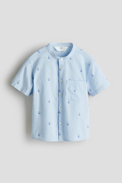 Linen-blend grandad shirt